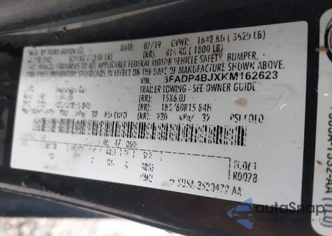 2019 Ford Fiesta Se z USA, uszkodzony, nr VIN 3FADP4BJXKM162623